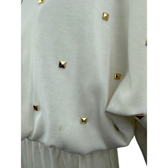 Vintage 90's cotton gold studded white batwing romper - Picture 2 of 6